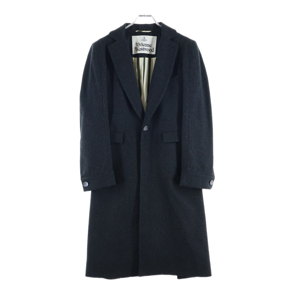 Vivienne Westwood(ヴィヴィアンウエストウッド) オーブボタン ウール ロングコート ストライプ裏地 レディース チャコールグレー