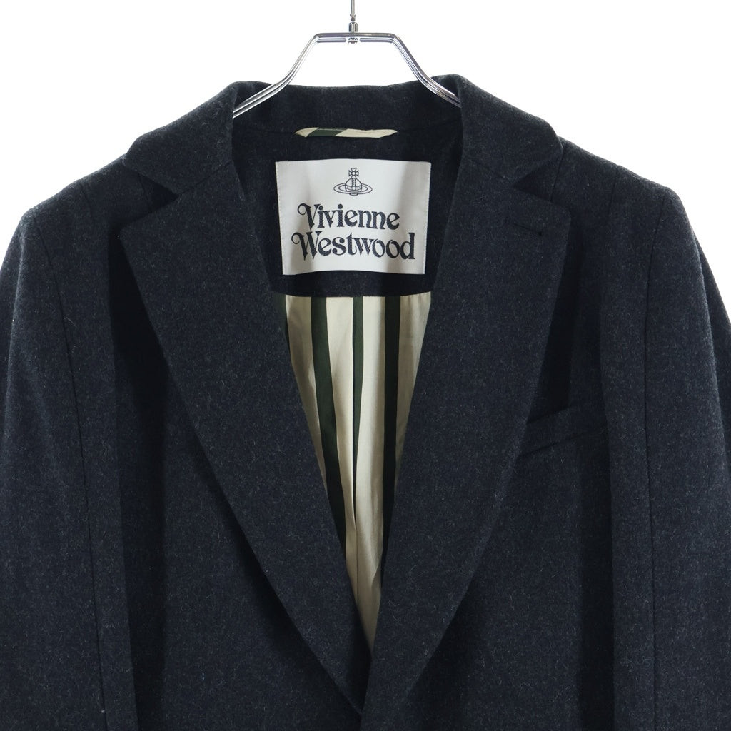 Vivienne Westwood(ヴィヴィアンウエストウッド) オーブボタン ウール ロングコート ストライプ裏地 レディース チャコールグレー