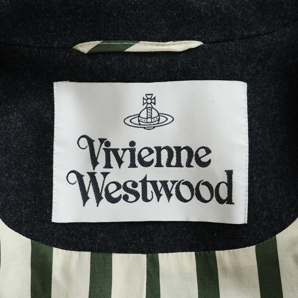 Vivienne Westwood(ヴィヴィアンウエストウッド) オーブボタン ウール ロングコート ストライプ裏地 レディース チャコールグレー