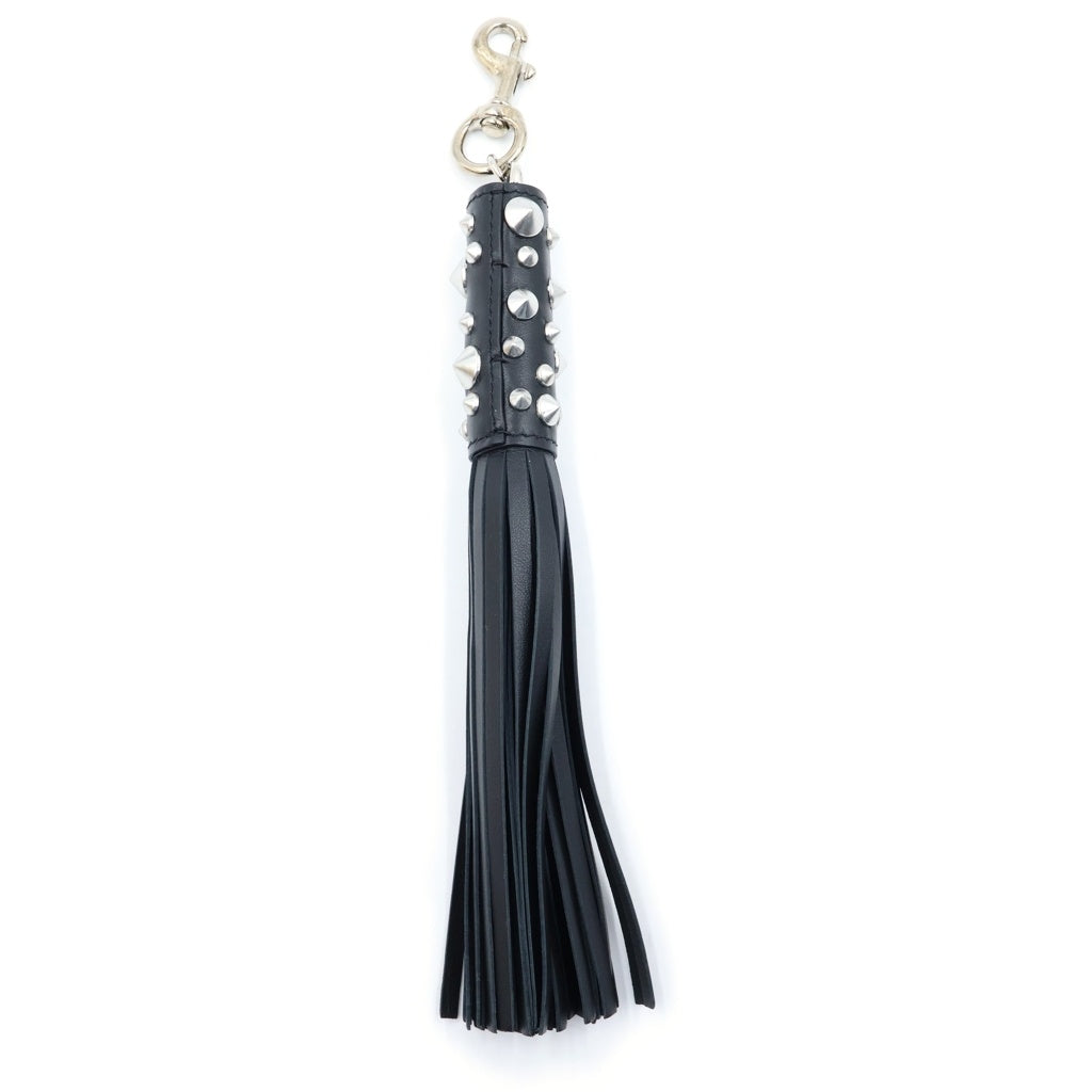 VERSACE(ヴェルサーチ) LEATHER STUDDED TASSEL KEY CHAIN レザー スタッズ タッセル キーホルダー ブラック