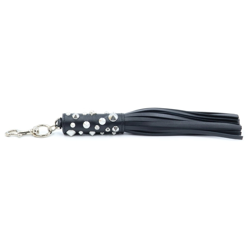 VERSACE(ヴェルサーチ) LEATHER STUDDED TASSEL KEY CHAIN レザー スタッズ タッセル キーホルダー ブラック
