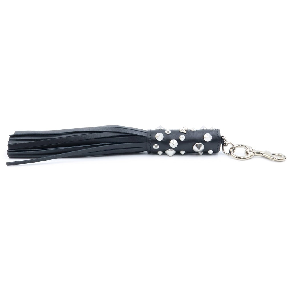 VERSACE(ヴェルサーチ) LEATHER STUDDED TASSEL KEY CHAIN レザー スタッズ タッセル キーホルダー ブラック