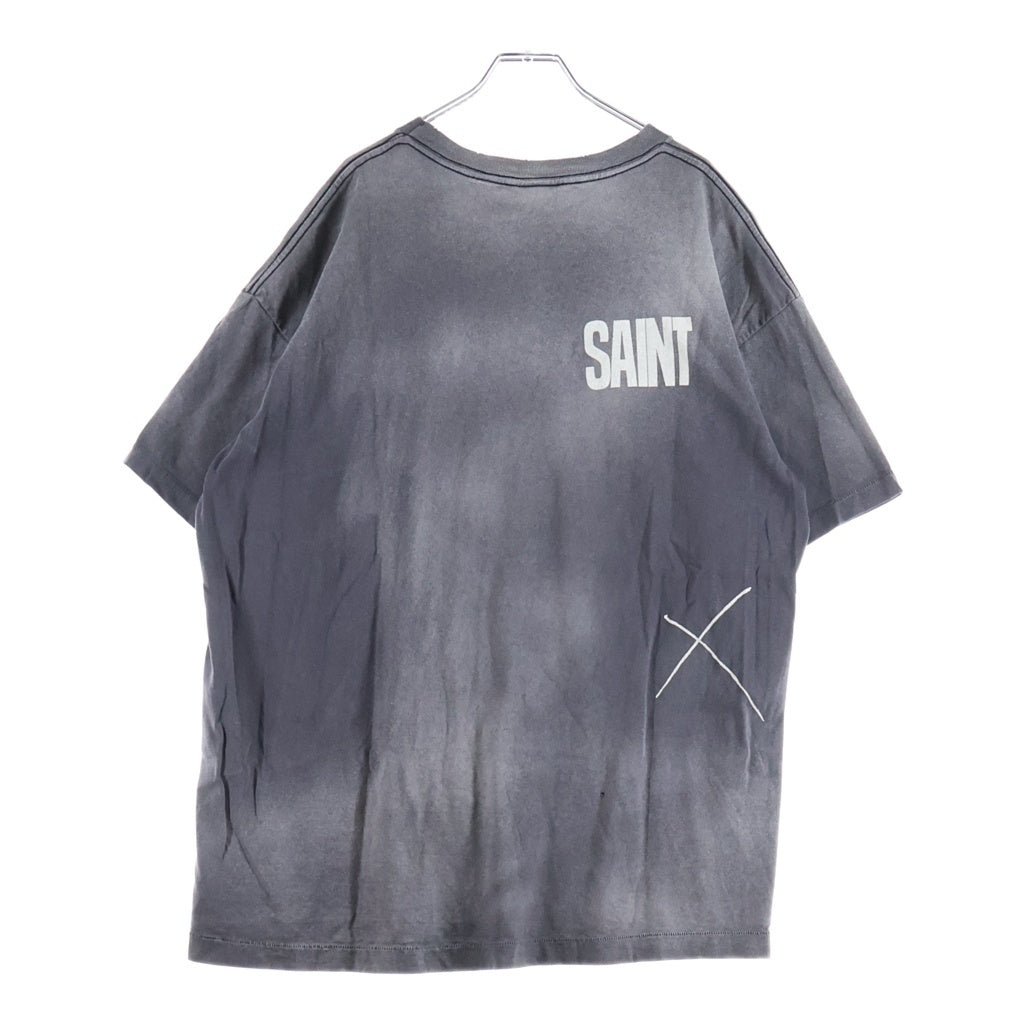 SAINT MICHAEL(セントマイケル) 24SS LM SS TEE BEATING ヴィンテージ加工プリント半袖Tシャツ グレー SM-YS8-0000-C44