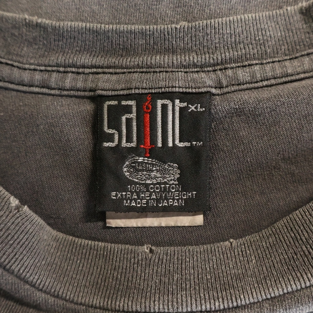 SAINT MICHAEL(セントマイケル) 24SS LM SS TEE BEATING ヴィンテージ加工プリント半袖Tシャツ グレー SM-YS8-0000-C44