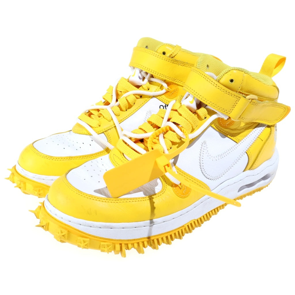 NIKE(ナイキ) ×OFF-WHITE AIR FORCE 1 MID SP LTHR オフホワイト エアフォース1 ミッドカットスニーカー ホワイト/イエロー US9.5/27.5cm DR0500-101