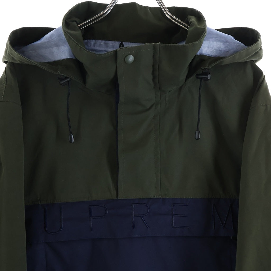 SUPREME(シュプリーム) 15AW Block Stripe Taped Seam Pullover フロントロゴ刺繍 ナイロンジャケット オリーブ/ブルー