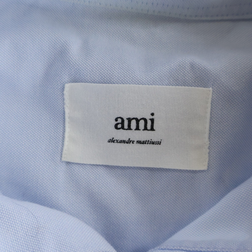 AMI Alexandre Mattiussi(アミアレクサンドルマテュッシ) フロントロゴ刺繍 ボタンダウン オックスフォードシャツ 長袖シャツカットソー ライトブルー