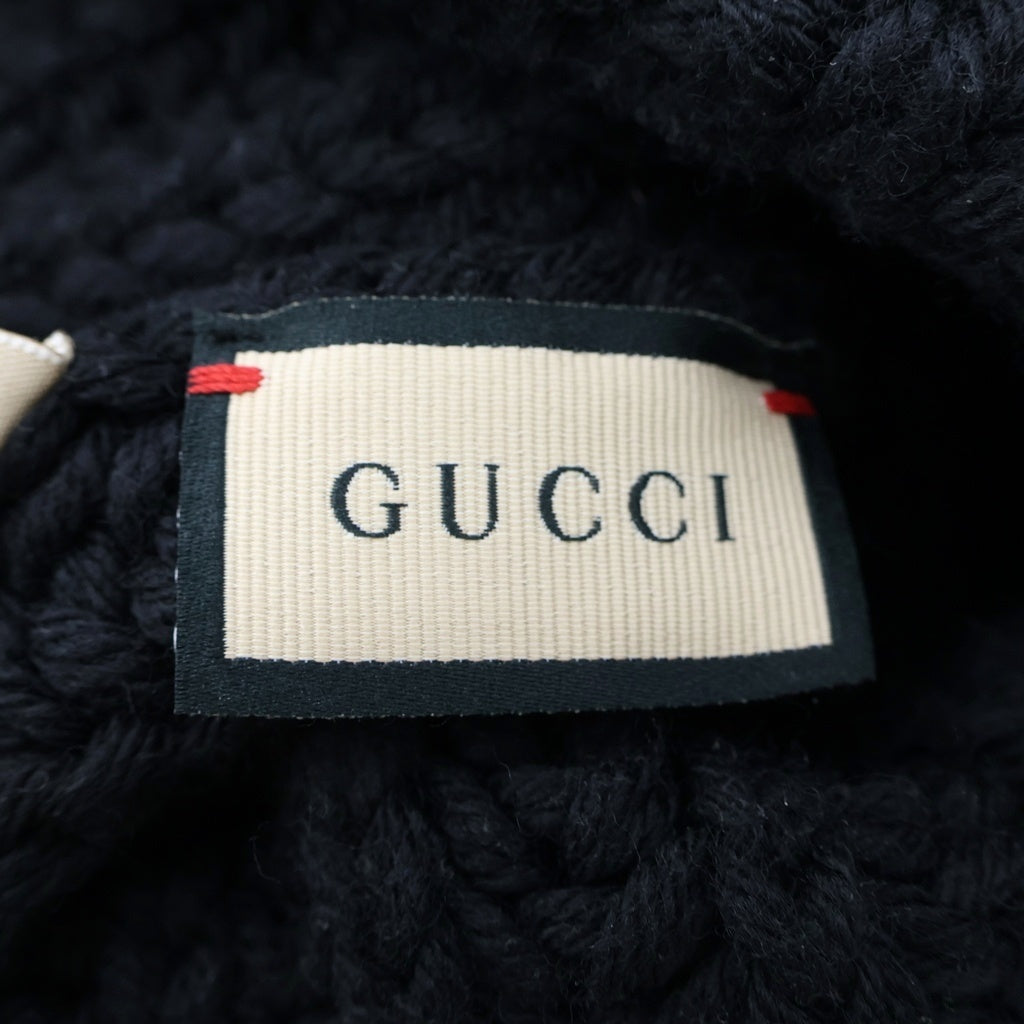 GUCCI(グッチ) フロント ロゴパッチ ウール ニット帽 ビーニー ブラック 652656 3G206