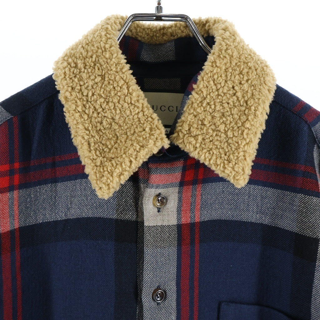 GUCCI(グッチ) WOOL SHIRT COAT ウールシャツコート 495091 Z595G ネイビー/レッド