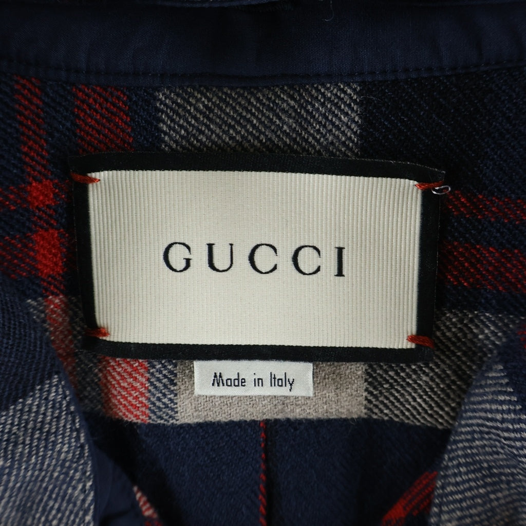 GUCCI(グッチ) WOOL SHIRT COAT ウールシャツコート 495091 Z595G ネイビー/レッド