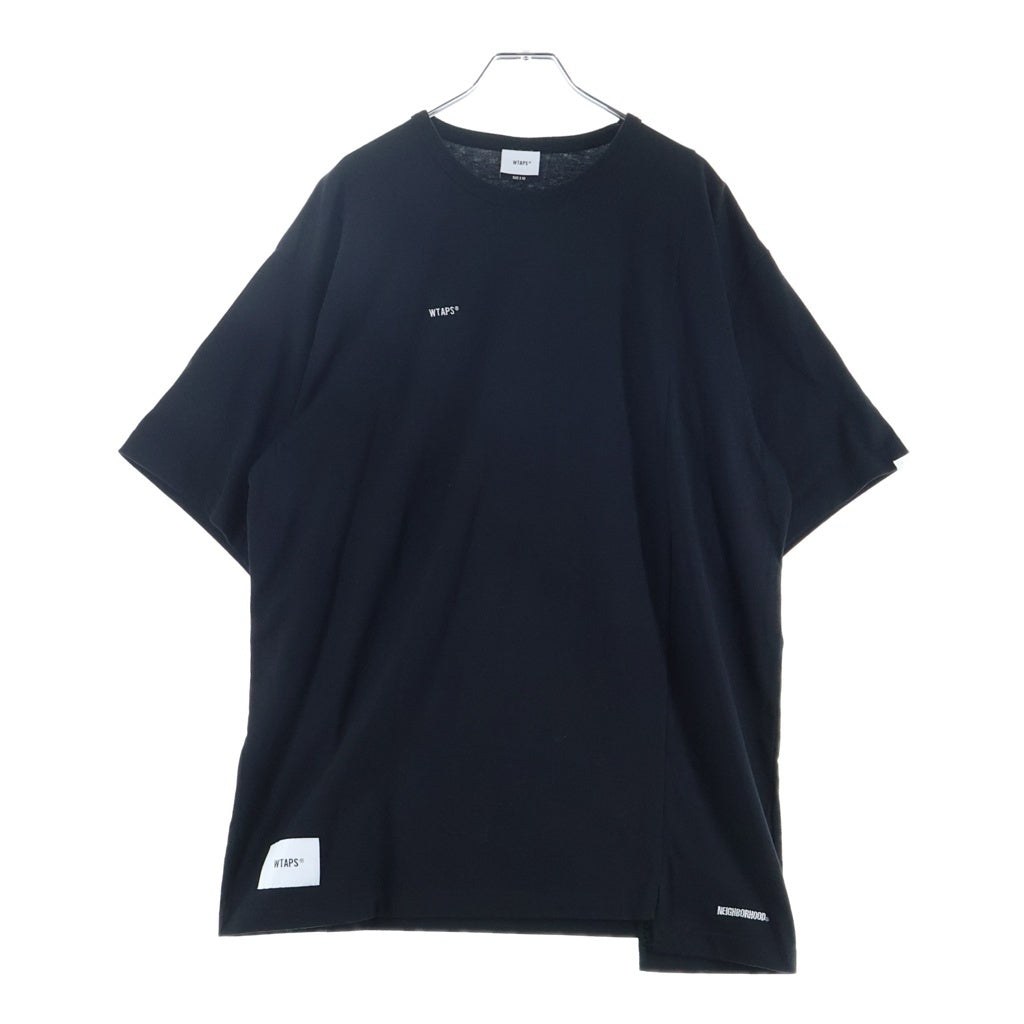WTAPS(ダブルタップス) ×NEIHBORHOOD フロントロゴ刺繍 バッグロゴプリント 半袖Tシャツカットソー ブラック 192ATNHD-CSM01S