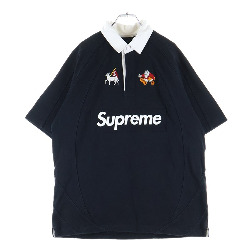SUPREME(シュプリーム) 24SS S/S Rugby ショートスリーブ ラグビーシャツ フロントロゴ刺繍 半袖ラガーシャツ ブラック