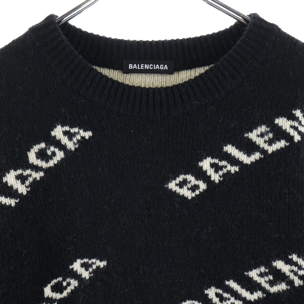 BALENCIAGA(バレンシアガ) ALLOVER LOGO SWEATER オールオーバー ロゴ 総柄 クルーネック ニット ブラック 555481T1471