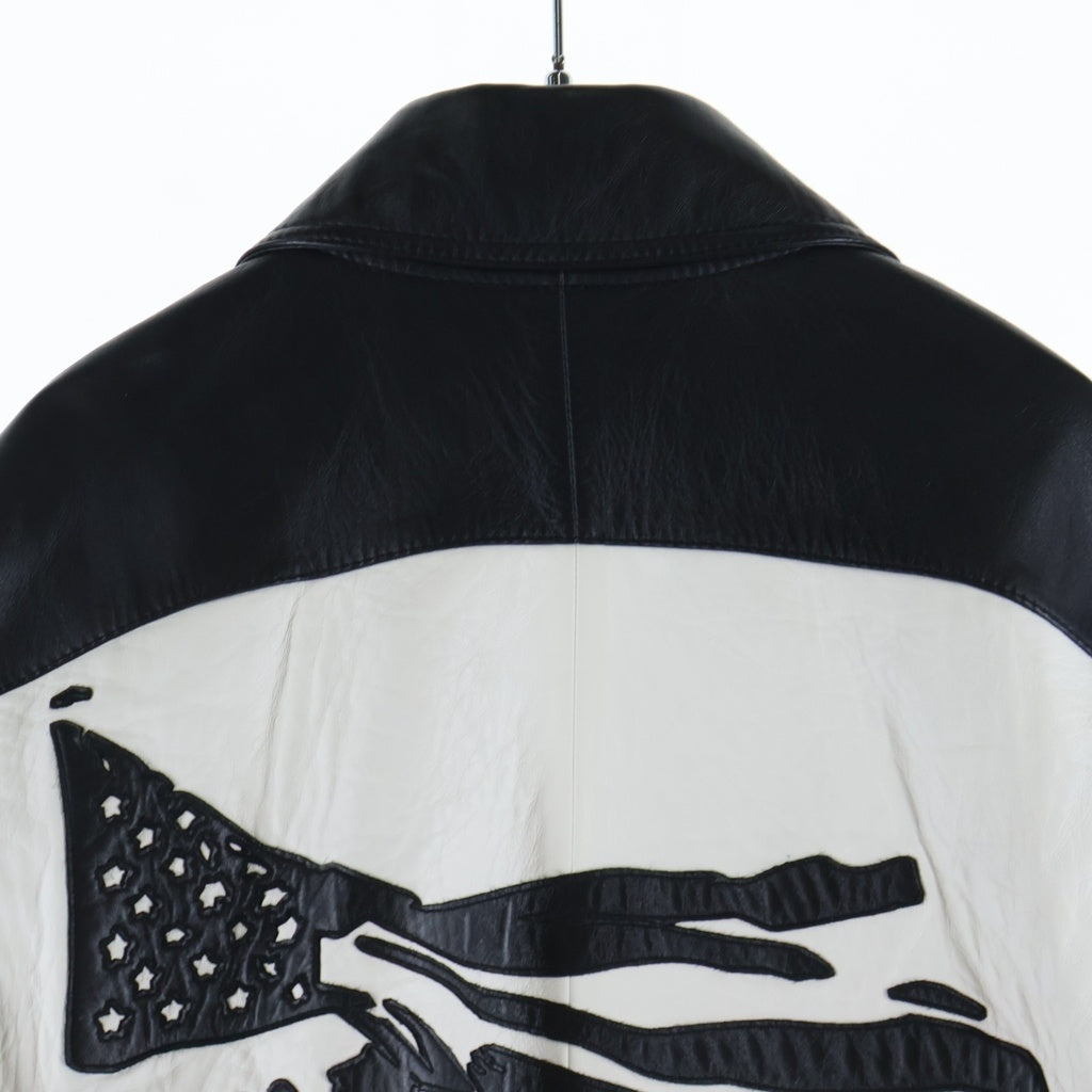 CELINE(セリーヌ) 22AW by Hedi Slimane SOFT LAMBSKIN FLAG TEDDY JACKET エディ期 バイカラー ソフトラムスキン テディジャケット ブラック/ホワイト 2ED47577H