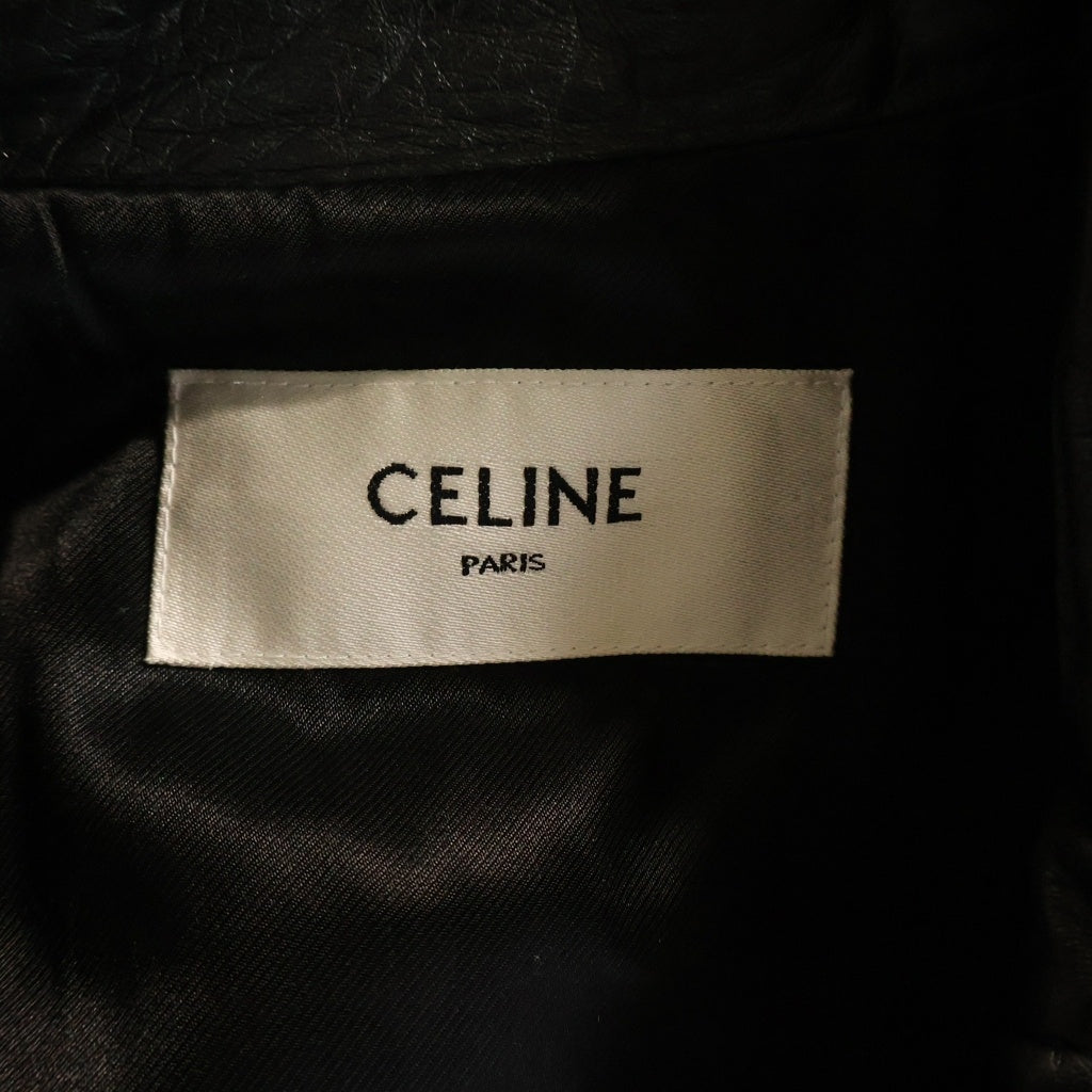 CELINE(セリーヌ) 22AW by Hedi Slimane SOFT LAMBSKIN FLAG TEDDY JACKET エディ期 バイカラー ソフトラムスキン テディジャケット ブラック/ホワイト 2ED47577H
