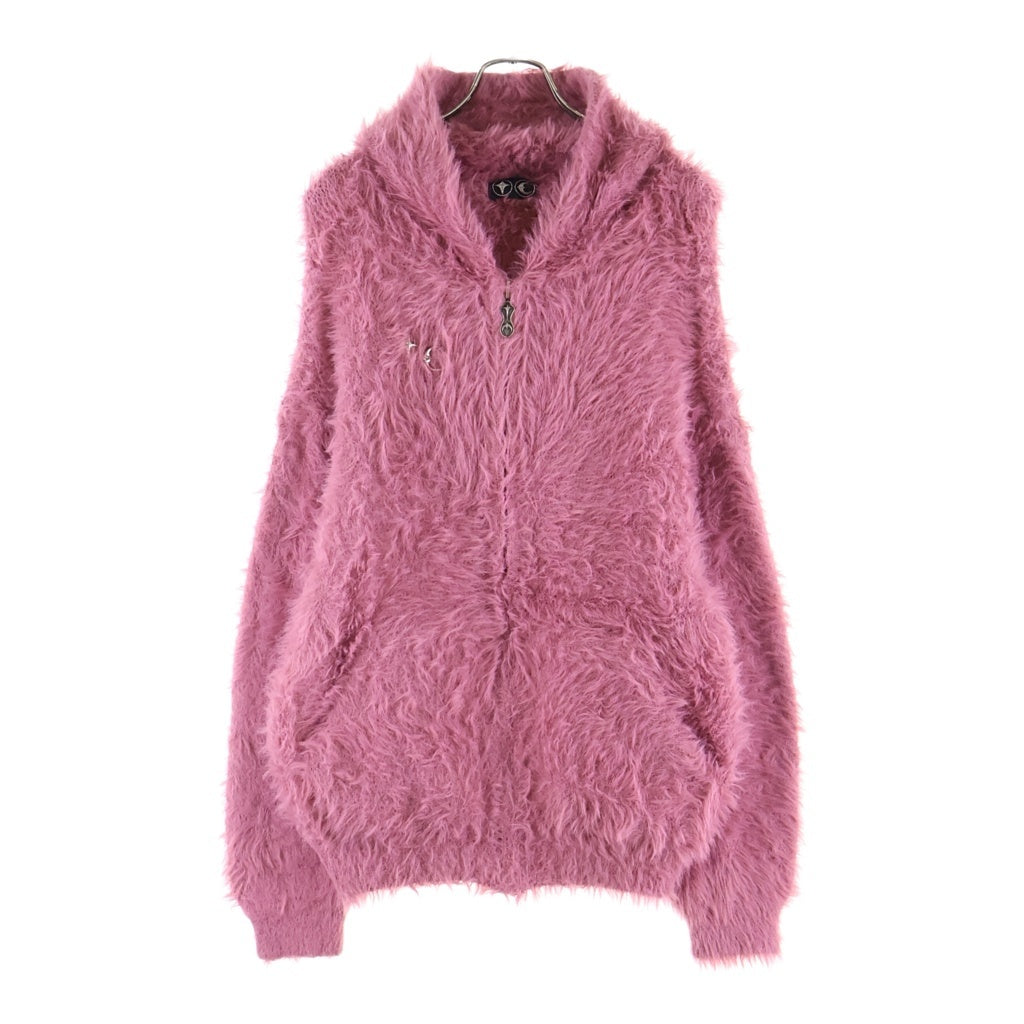THUG CLUB(サグクラブ) 24AW ZIP KNIT シャギー ファー ジップアップパーカー ピンク TC24KN1002