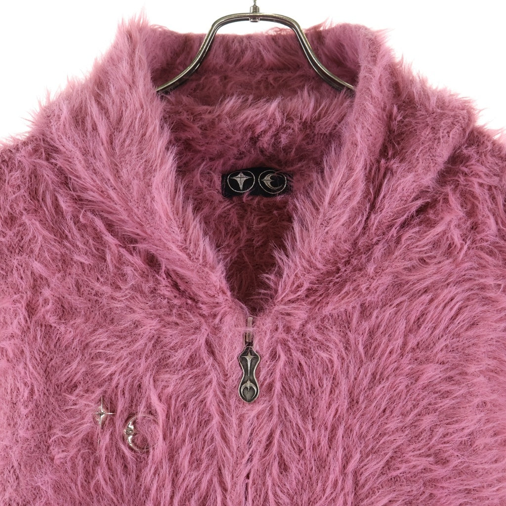 THUG CLUB(サグクラブ) 24AW ZIP KNIT シャギー ファー ジップアップパーカー ピンク TC24KN1002