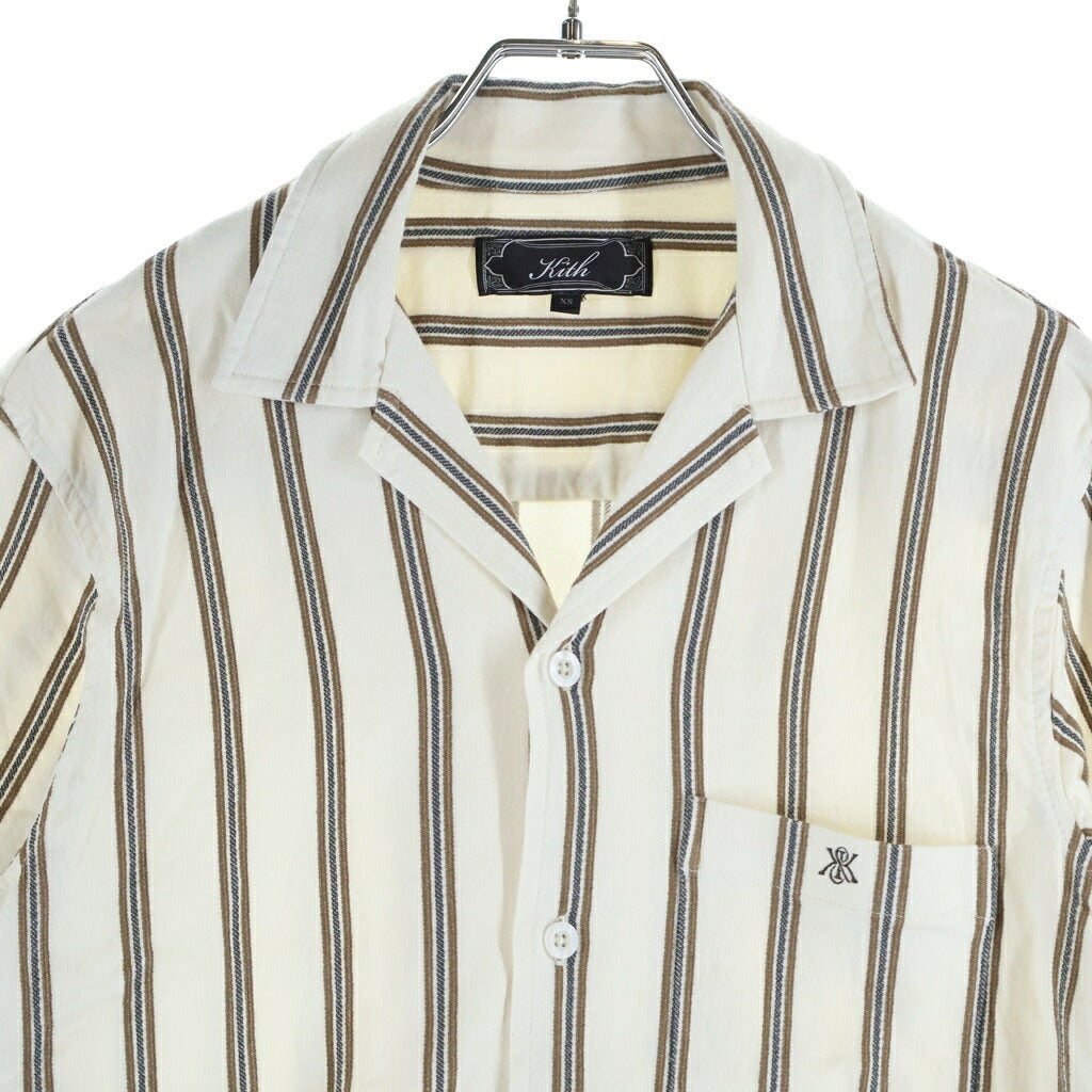 KITH(キス) 26SS TEXTURED STRIPE THOMPSON テクスチャードストライプ トンプソン キャンプカラー 半袖シャツ ホワイト