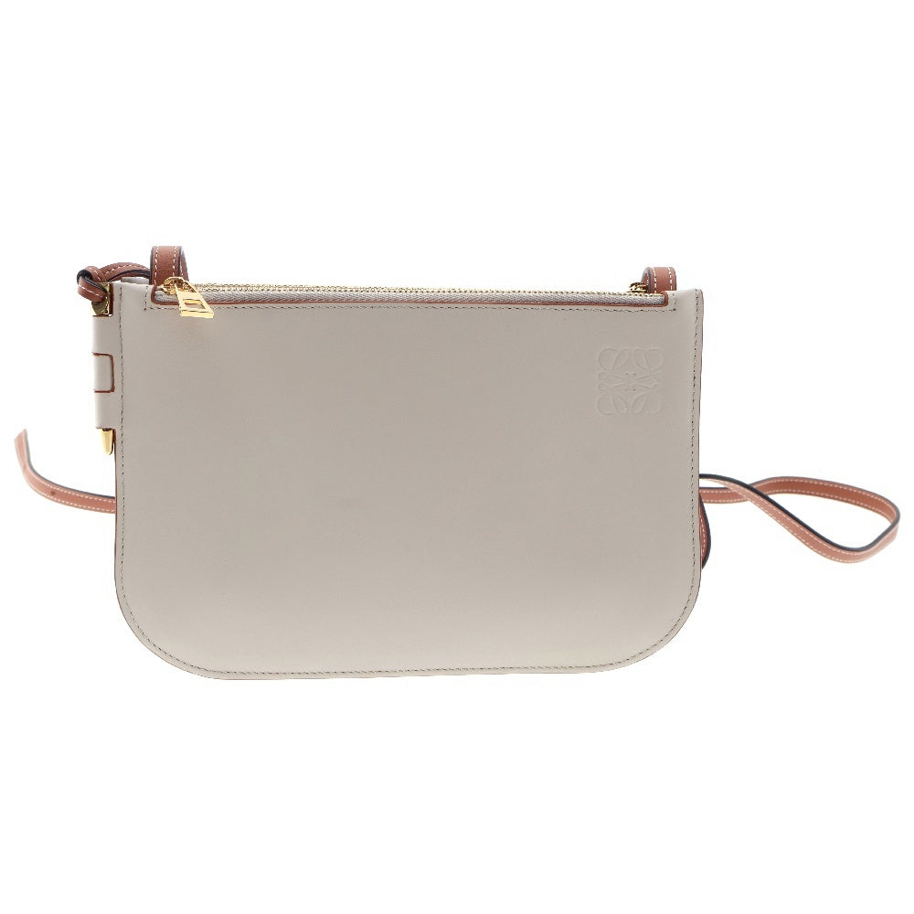 LOEWE(ロエベ) ダブルジップ ショルダーバッグ ななめ掛け バッグ ポーチ ポシェット グレージュ×ブラウン レザー ゴールド金具 113.54.Z43