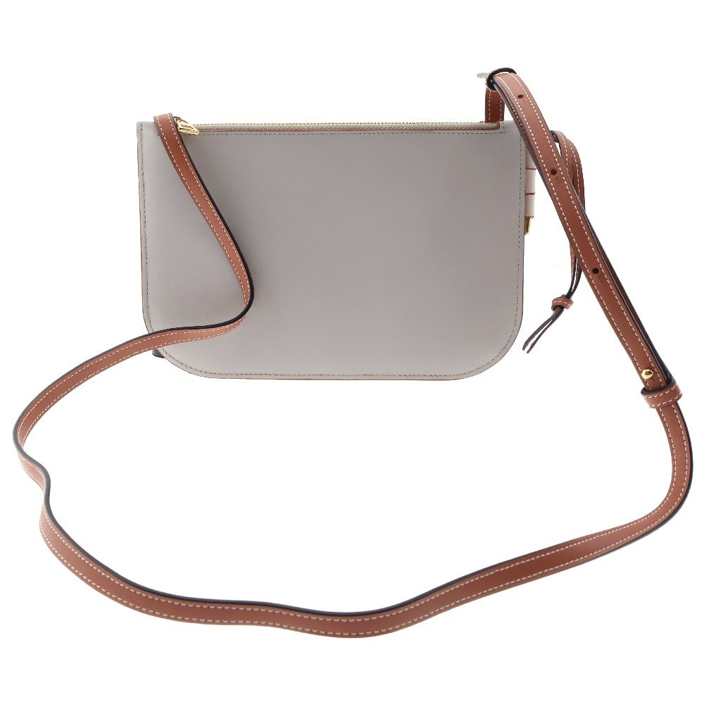 LOEWE(ロエベ) ダブルジップ ショルダーバッグ ななめ掛け バッグ ポーチ ポシェット グレージュ×ブラウン レザー ゴールド金具 113.54.Z43