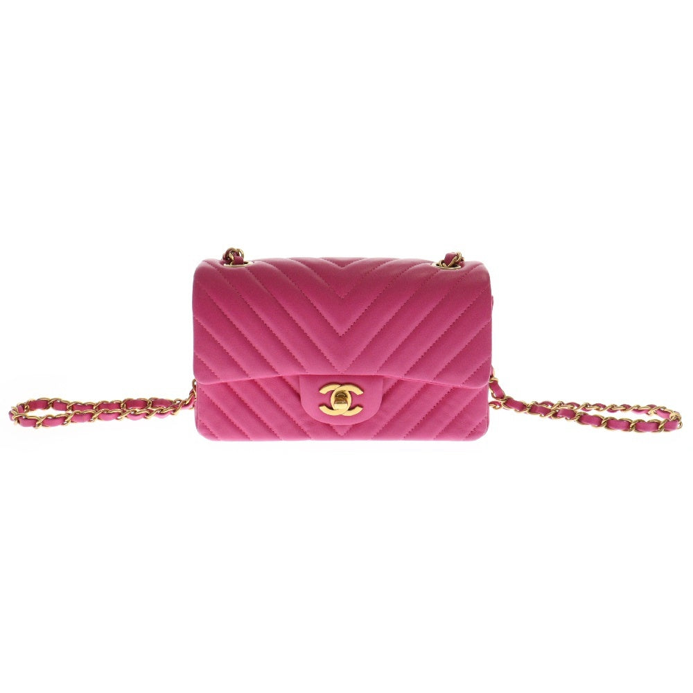 CHANEL(シャネル) シェブロン20 Vステッチ チェーンショルダーバッグ ピンク ラムスキン ゴールド金具