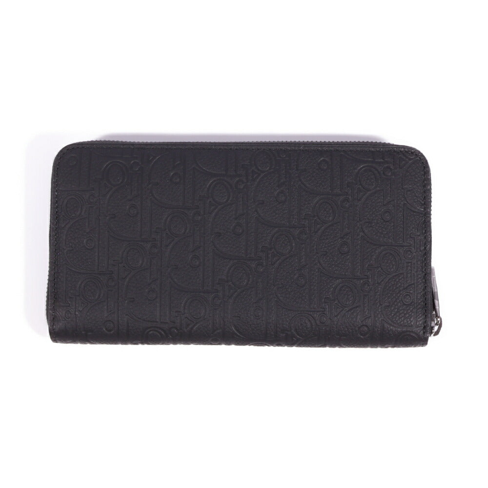 Christian Dior(クリスチャンディオール) ディオールオム オブリーク ロゴ バーティカル ラウンドファスナー ウォレット ブラック レザー 長財布