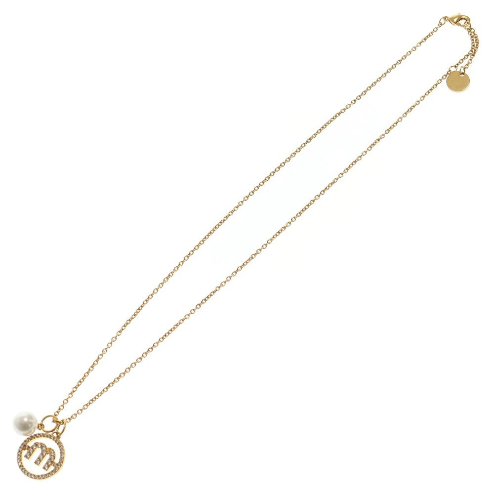 miumiu(ミュウミュウ) ロゴ ラインストーン フェイクパール ネックレス ペンダント GP ゴールド アクセサリー