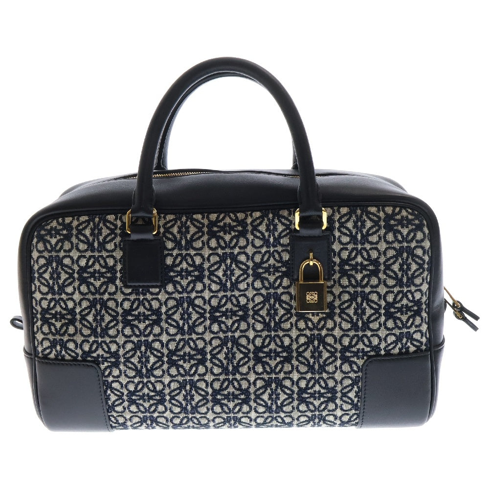 LOEWE(ロエベ) アマソナ28 ネイビー ジャガード×レザー ハンドバッグ トートバッグ ネイビー ゴールド金具