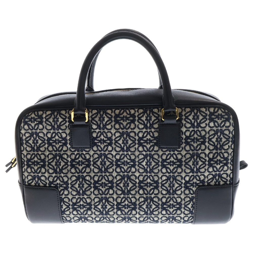 LOEWE(ロエベ) アマソナ28 ネイビー ジャガード×レザー ハンドバッグ トートバッグ ネイビー ゴールド金具