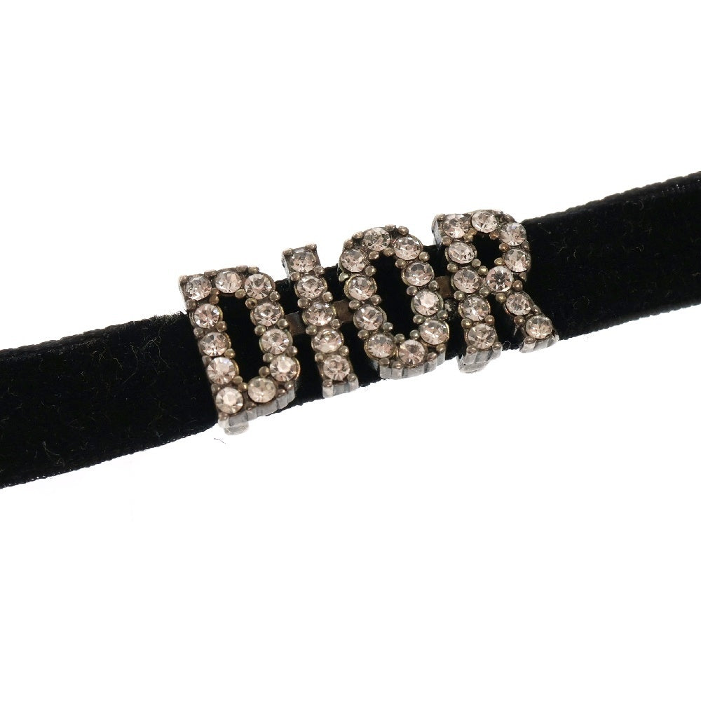 Christian Dior(クリスチャンディオール) ロゴ ラインストーン チョーカー ブラック×シルバー メタル ベロア アクセサリー