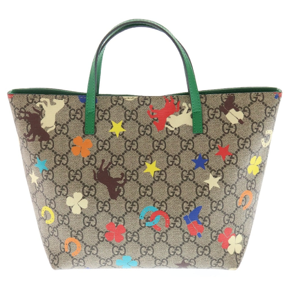 GUCCI(グッチ) GGスプリーム トートバッグ ハンドバッグ ミニバッグ ベージュ×グリーン マルチカラー レザー 410812