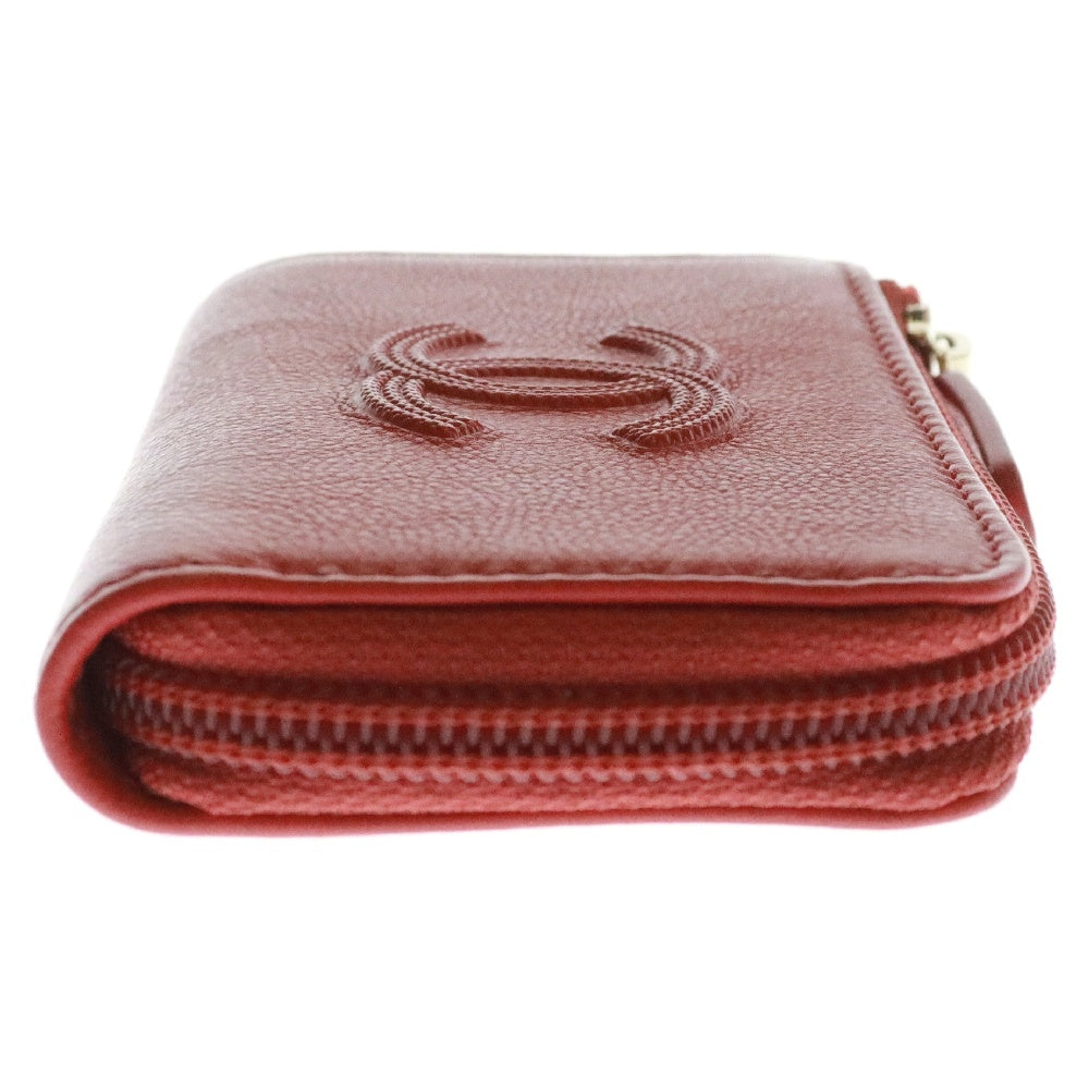 CHANEL(シャネル) L字ファスナー コインケース レッド レザー キーリング付