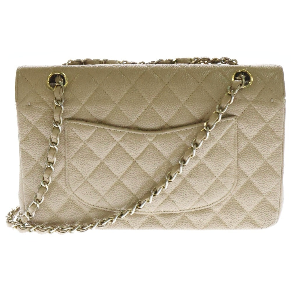 CHANEL(シャネル) マトラッセ25 WフラップWチェーンショルダーバッグ ベージュ キャビアスキン ゴールド金具
