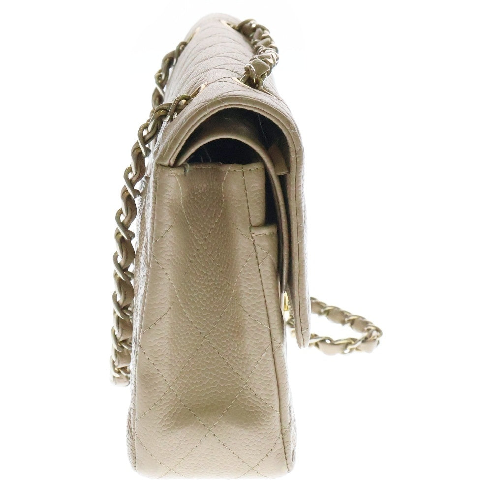 CHANEL(シャネル) マトラッセ25 WフラップWチェーンショルダーバッグ ベージュ キャビアスキン ゴールド金具