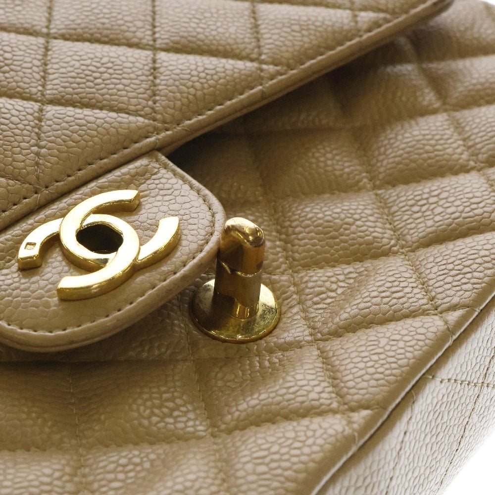 CHANEL(シャネル) マトラッセ25 WフラップWチェーンショルダーバッグ ベージュ キャビアスキン ゴールド金具