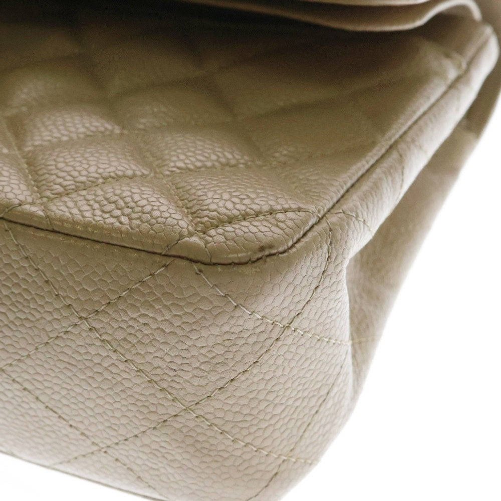 CHANEL(シャネル) マトラッセ25 WフラップWチェーンショルダーバッグ ベージュ キャビアスキン ゴールド金具