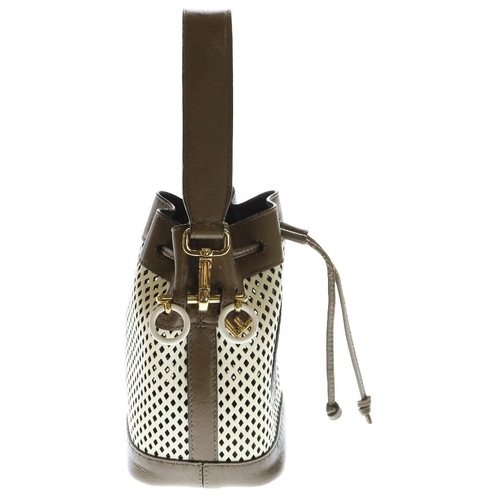 FENDI(フェンディ) FF モントレゾール バケット2WAYバッグ ハンドバッグ ショルダーバッグ ミニバッグ ブラウン×ホワイト レザー ゴールド金具 8BS010