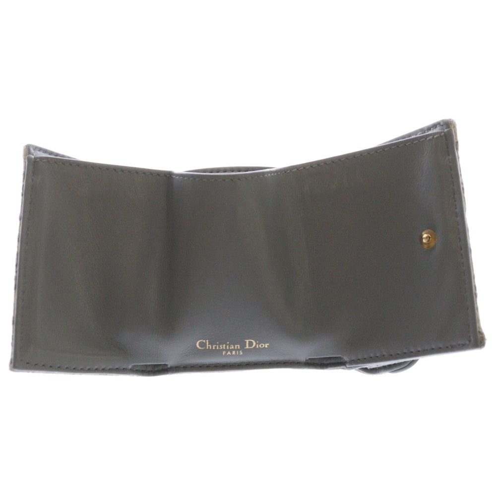 Christian Dior(クリスチャンディオール) トロッター サドル 三つ折り財布 グレー コンパクトウォレット コインケース ゴールド金具 オブリークジャガード