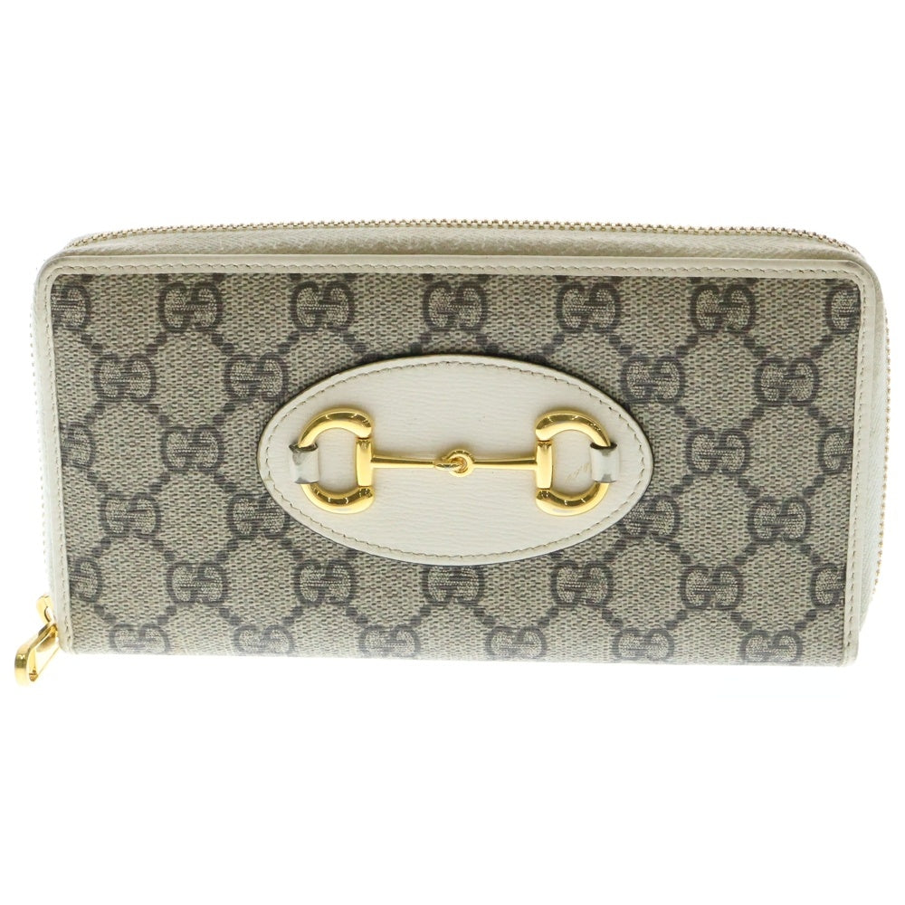 GUCCI(グッチ) ホースビット 1955 ジップアラウンドウォレット ロングウォレット 長財布 ゴールド金具 キャンバス×レザー ベージュ×ホワイト 621889