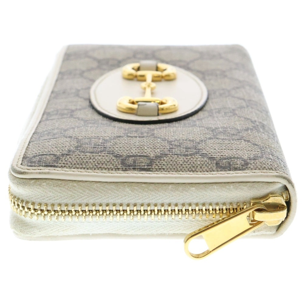 GUCCI(グッチ) ホースビット 1955 ジップアラウンドウォレット ロングウォレット 長財布 ゴールド金具 キャンバス×レザー ベージュ×ホワイト 621889