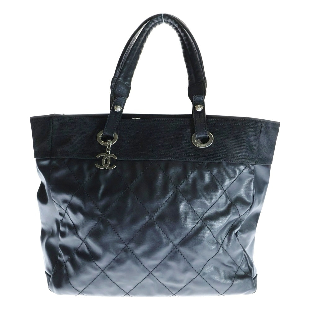 CHANEL(シャネル) パリビアリッツGM トートバック ハンドバッグ ブラック シルバー金具 レザー×キャンバス