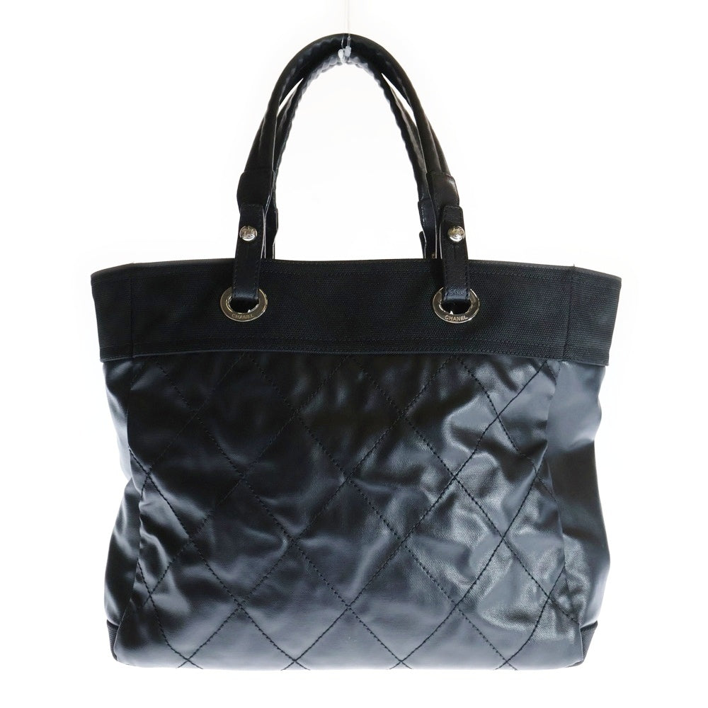 CHANEL(シャネル) パリビアリッツGM トートバック ハンドバッグ ブラック シルバー金具 レザー×キャンバス
