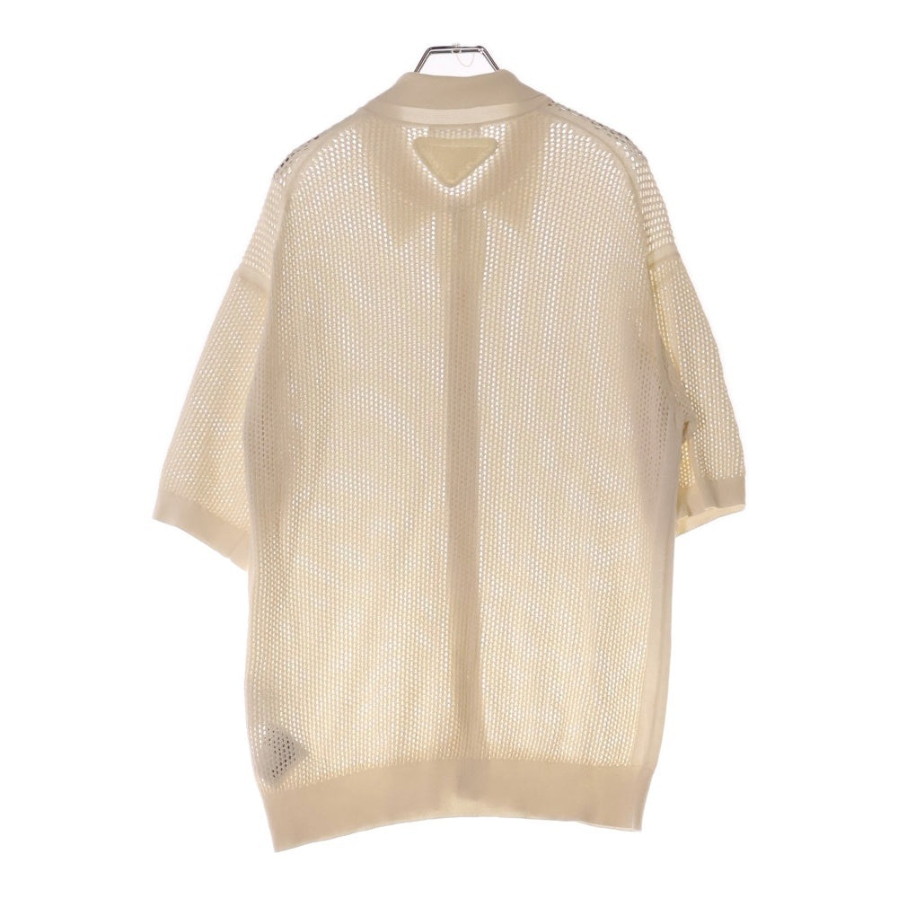 PRADA(プラダ) Open Weaved Polo Shirt トライアングル オープン ウェーブ メッシュニット半袖ポロシャツ ホワイト UMG321