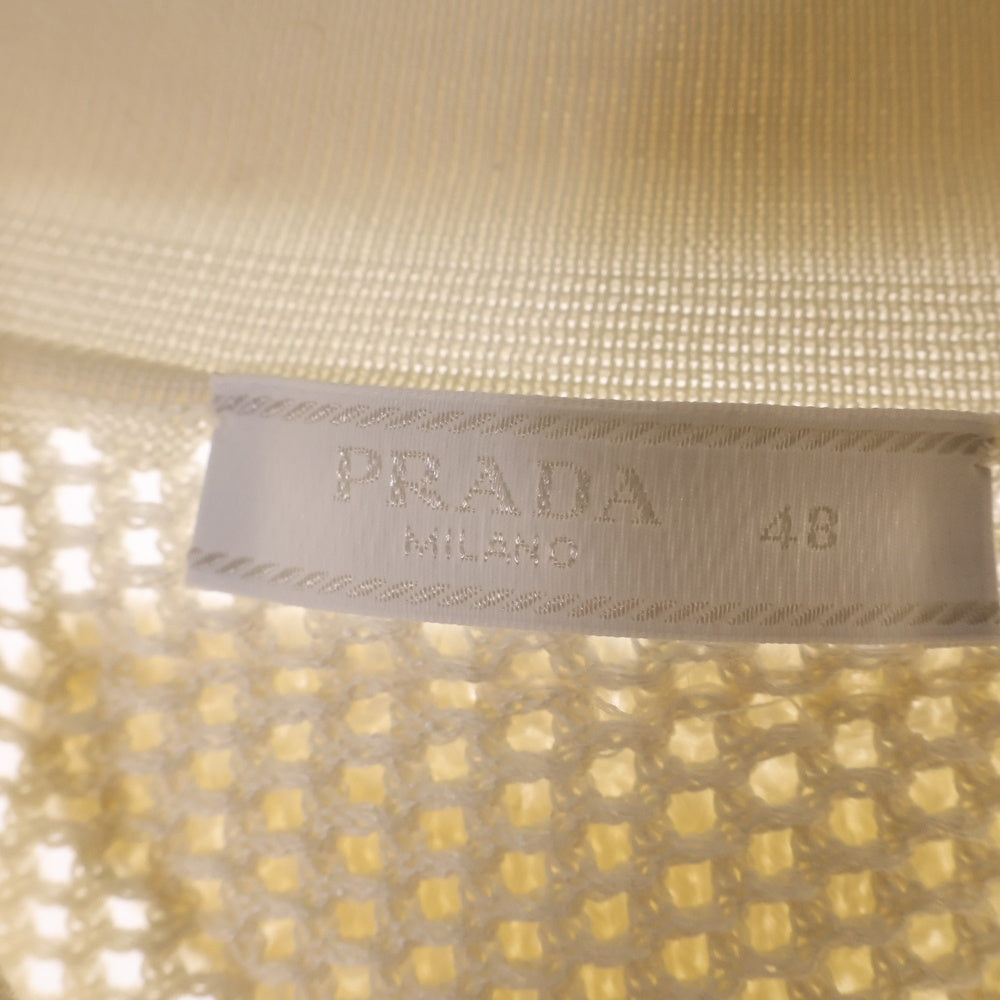 PRADA(プラダ) Open Weaved Polo Shirt トライアングル オープン ウェーブ メッシュニット半袖ポロシャツ ホワイト UMG321