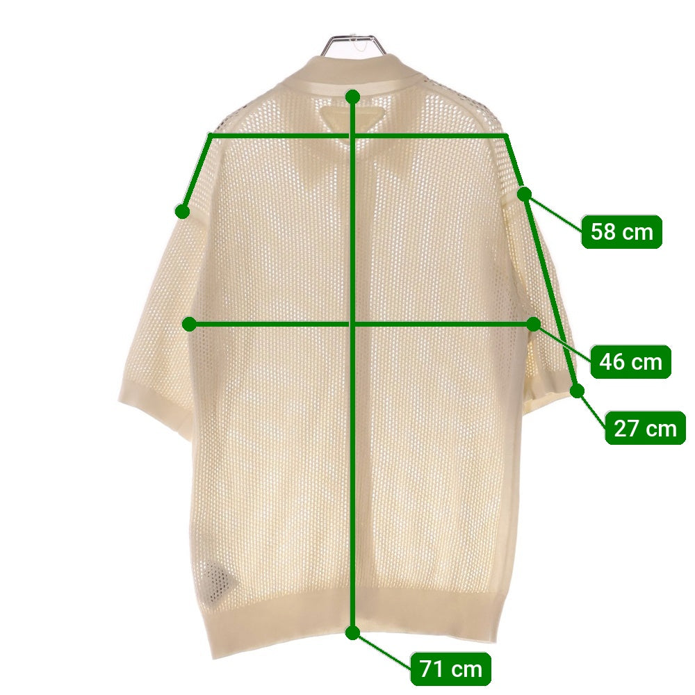PRADA(プラダ) Open Weaved Polo Shirt トライアングル オープン ウェーブ メッシュニット半袖ポロシャツ ホワイト UMG321