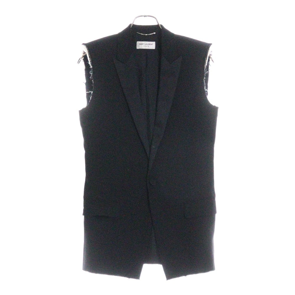 SAINT LAURENT PARIS(サンローランパリ) カットオフ ピークドラペル ノースリーブ ウール ジャケット ベスト ブラック 472854 Y239W