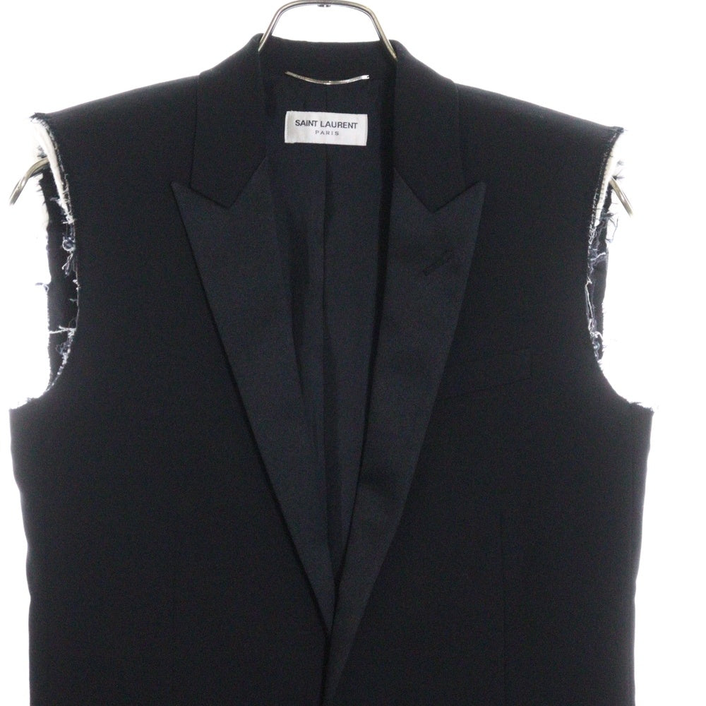 SAINT LAURENT PARIS(サンローランパリ) カットオフ ピークドラペル ノースリーブ ウール ジャケット ベスト ブラック 472854 Y239W