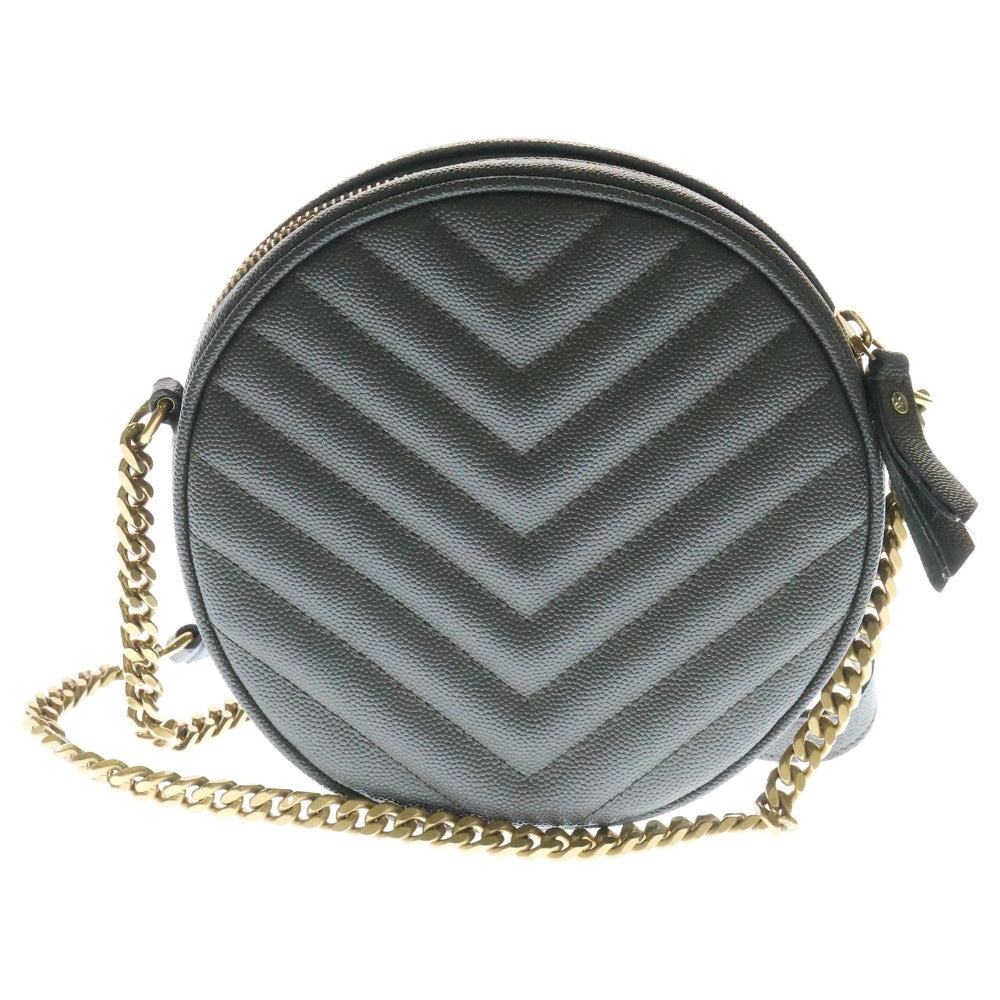 SAINT LAURENT PARIS(サンローランパリ) カサンドラ ラウンド チェーンショルダーバッグ グレー レザー ゴールド金具 610436
