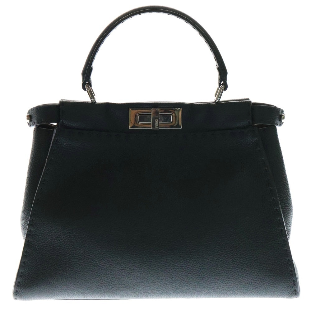 FENDI(フェンディ) セレリア ピーカブー ミディアム ハンドバッグ ブラック レザー シルバー金具