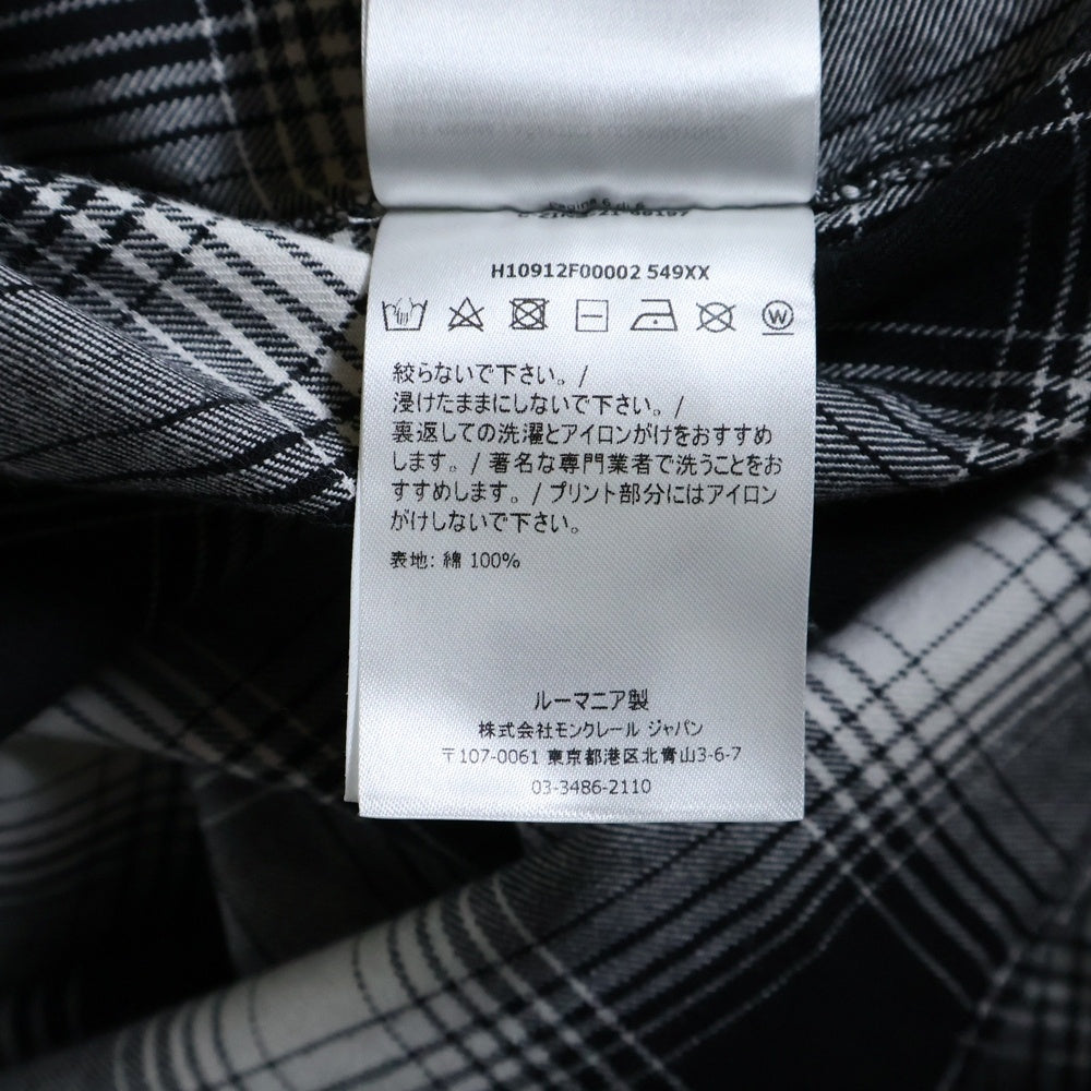 MONCLER(モンクレール) 22SS CAMICIA バック ビックロゴプリント チェック総柄 スナップボタン ロングスリーブ 長袖シャツ ブラック/ホワイト H10912F00002 549XX